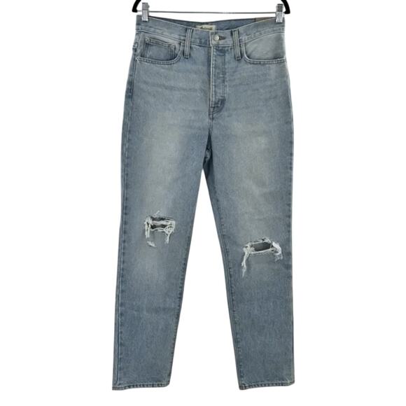 Madewell 26 Classic Straight Full-Length Jeans Hartsville Wash High Rise Ripped - Picture 2 of 6